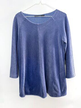 Gudrun Sjoden Corduroy Top M Blue Textured Ribbed 3/4 Sleeve Lagenlook